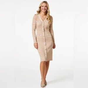 Cato | STRIPE RIBBED MIDI DRESS Beige Various Sizes Available